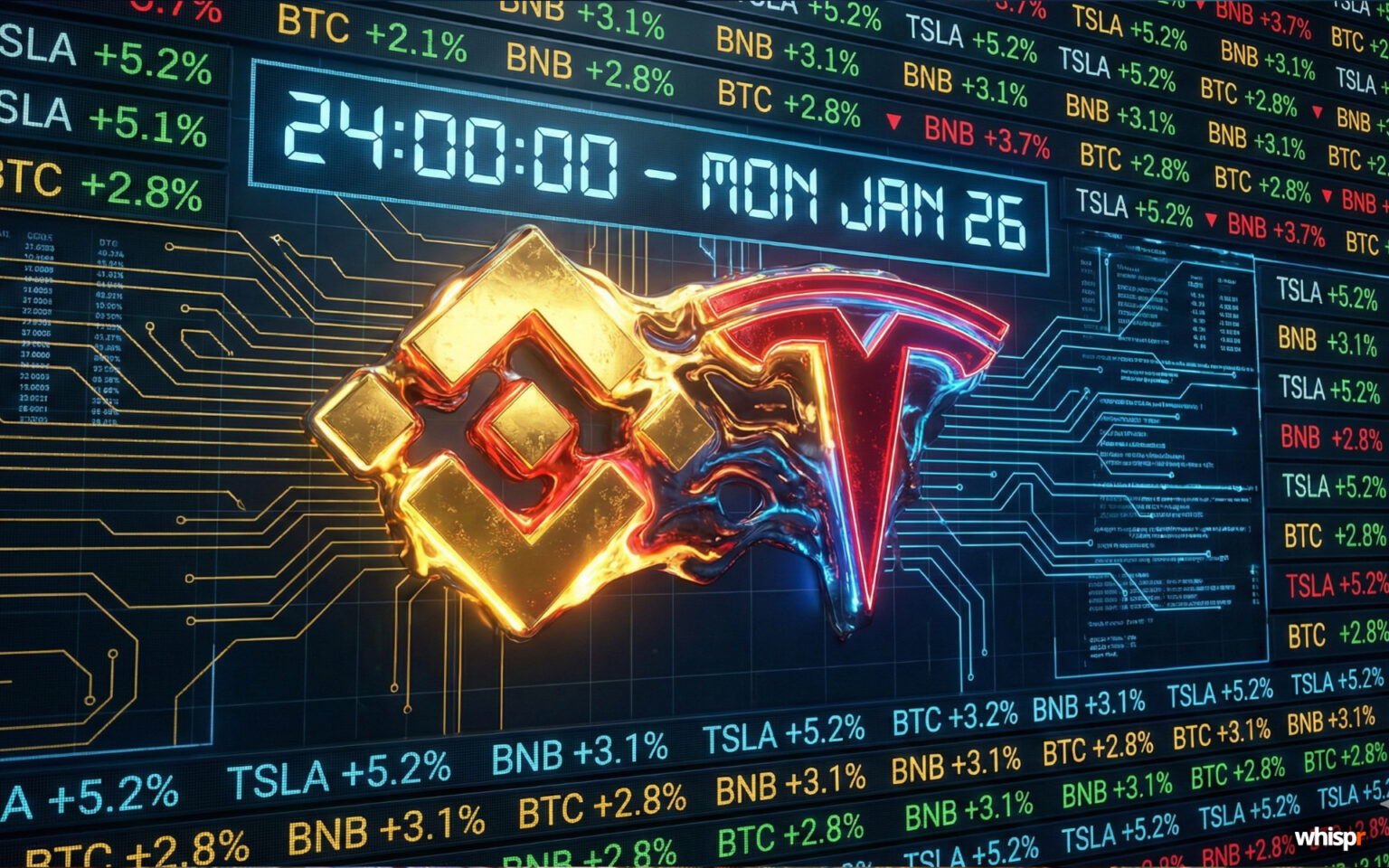 Binance lanza futuros de 24/7 Tesla: la nueva frontera · WHISPR