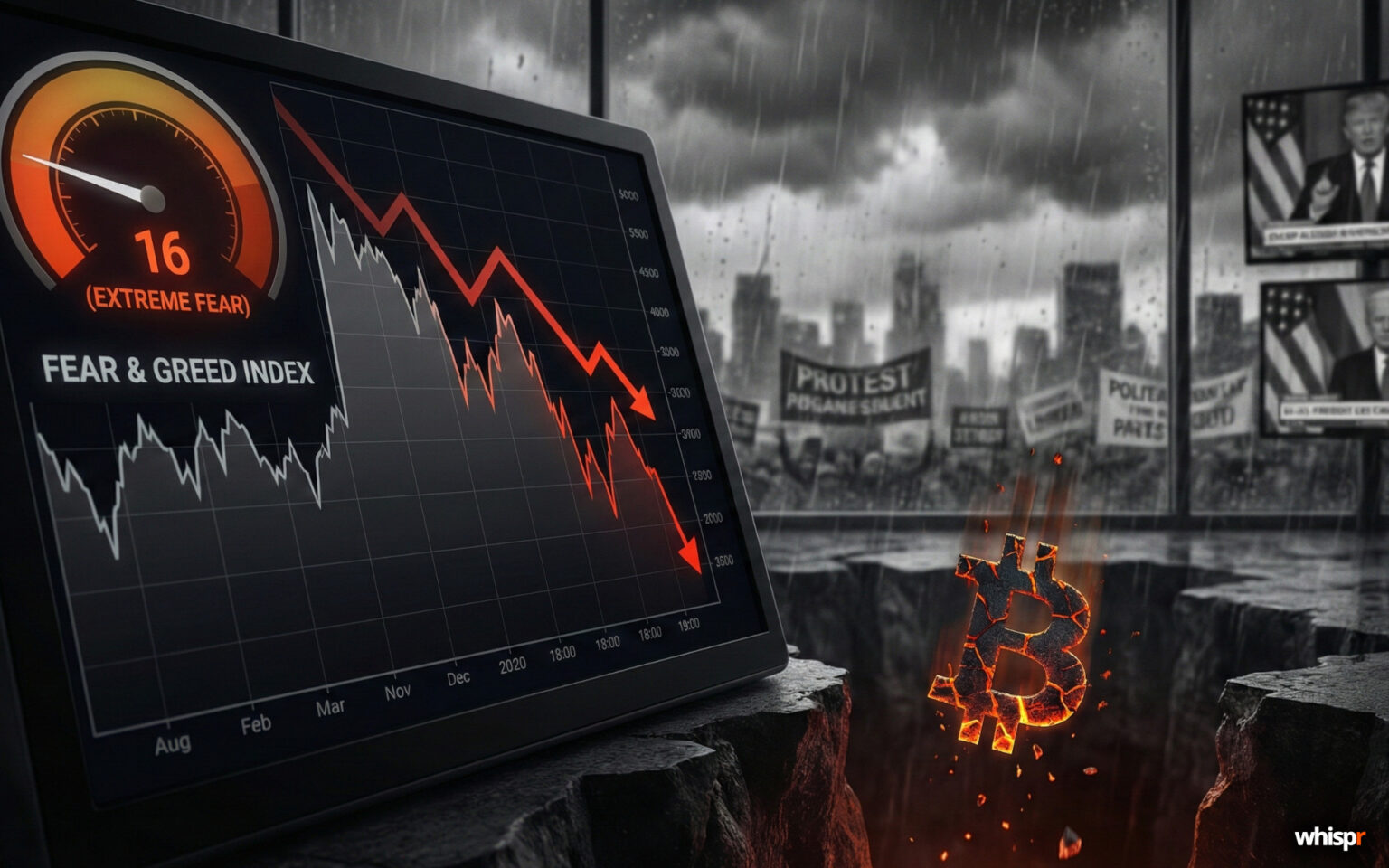 Bitcoin se desploma por debajo de los 66.000 dólares: liquidaciones masivas y tensión geopolítica sacuden el mercado Bitcoin se desploma por debajo de los 66.000 dólares · WHISPR