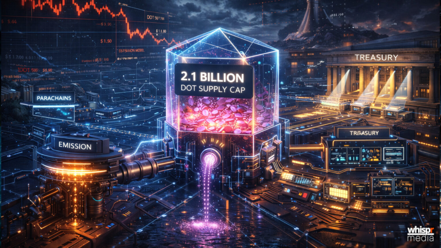 Polkadot redefine sus tokenomics con un tope de 2.1 mil millones de DOT Polkadot: tokenomics con un tope de 2.100M de DOT · WHISPR